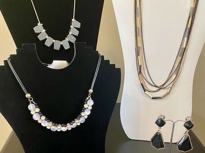 NEW! 3 Necklaces & Earrings - Timeless Pieces In Gold, Black, Gray, & White - $8-$16- C PIX