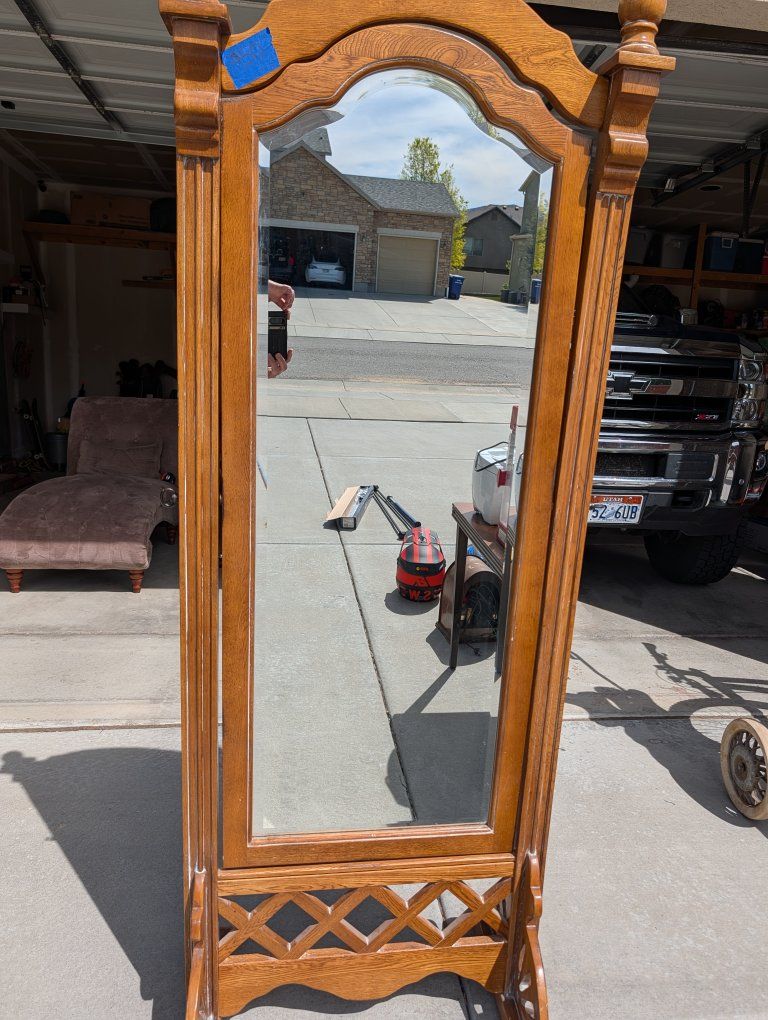Vintage Oak Cheval Mirror