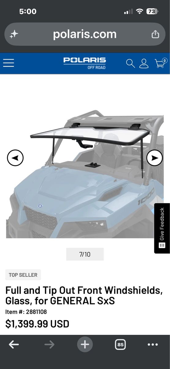 Polaris General Full Tip Out Windshield
