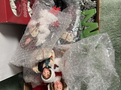 Christmas Decor Lot: Porcelain Angels, Caroler Dolls, Green 'M' & Festive Accents