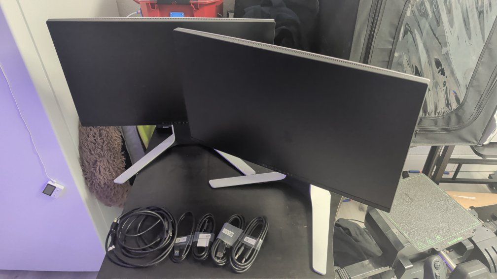 Two Alienware 25' Gaming Monitors with Stands and Cables used very little 