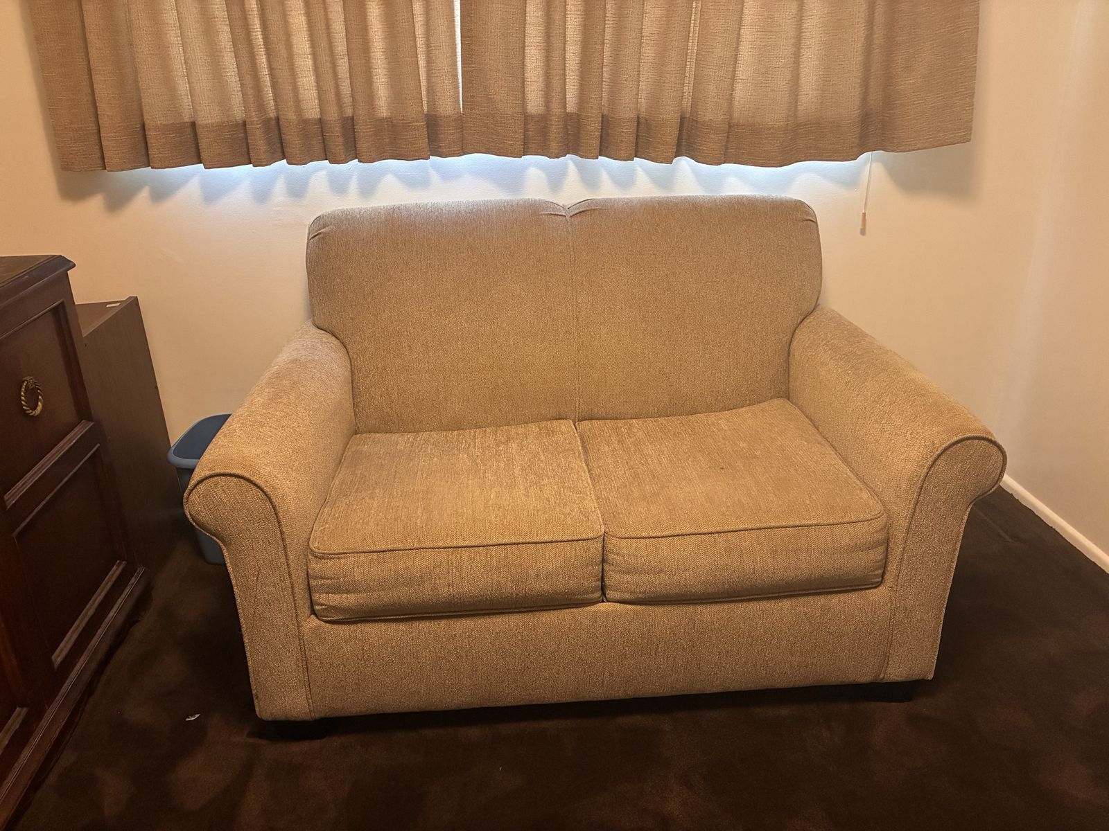 Compact Loveseat Couch - Neutral Beige Fabric