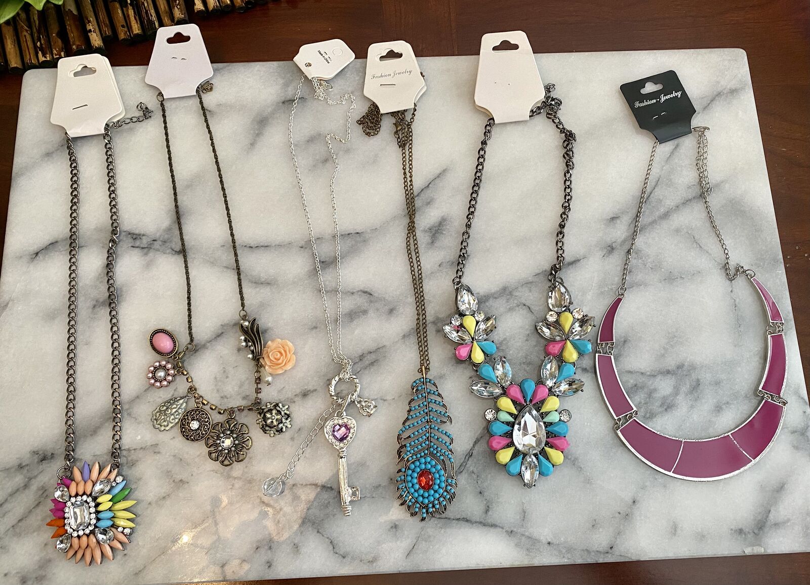 NEW - Gorgeous Necklaces - Colorful Statements - Charms - Key - Feather - $8-$10 - See All Photos