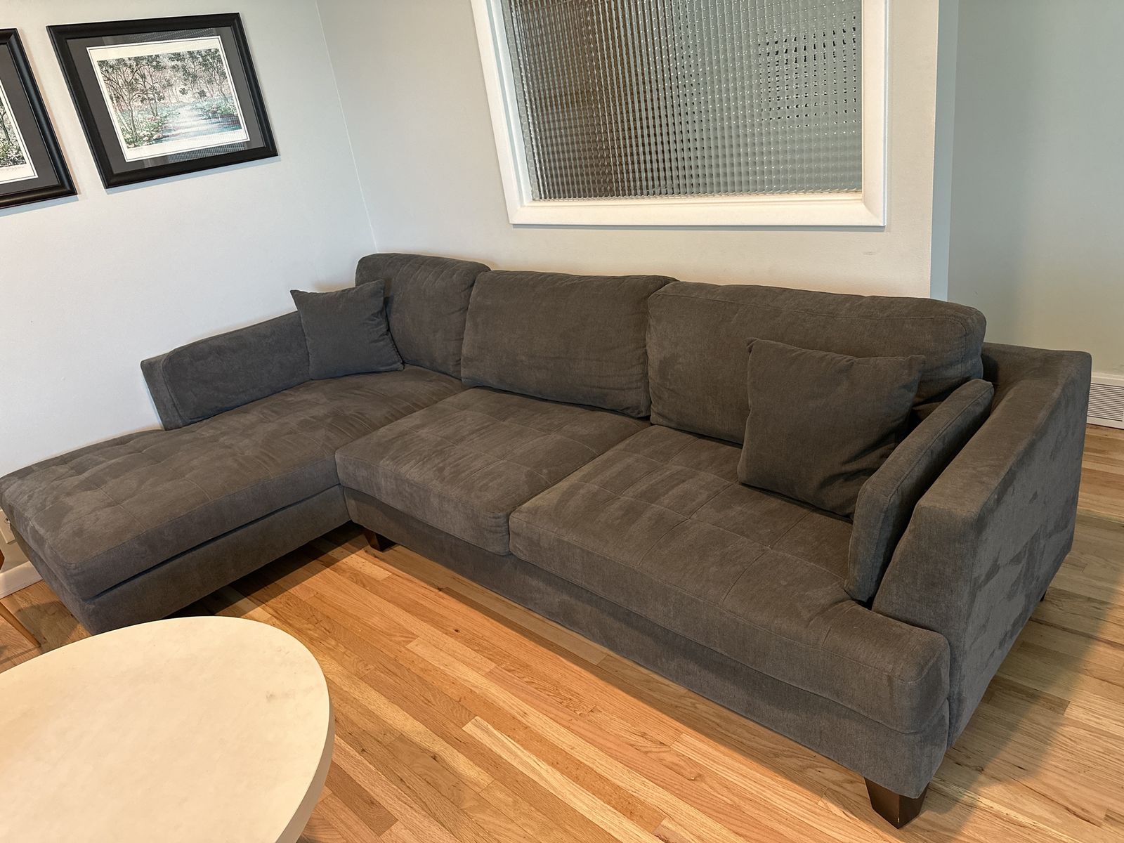 Dark Gray Fabric Sectional Sofa w/ Left-Hand Facing Chaise - 115.5" Wide, Clean Condition