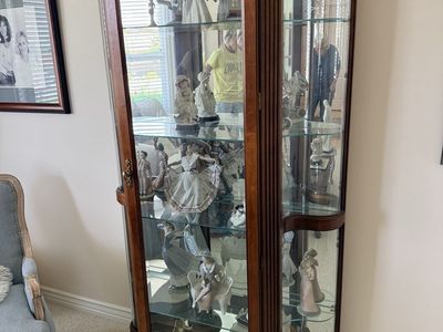 Elegant Wood and Glass Curio Cabinet - Display Case with Shelving and Mirrored Back