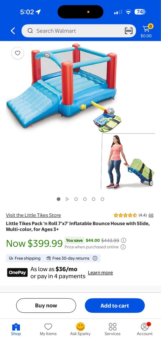 Little Tikes Pack'n Roll 7'×7' Inflatable Bounce House with Slide, Multi-color, for Ages 3+