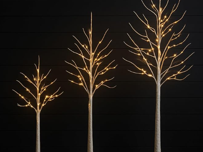 Nearly Natural Pre-Lit Artificial White Birch Trees with LED Lights - Set of 3 (4ft, 6ft, 8ft)