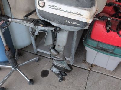 Evinrude Fleetwin Outboard Motor with Fuel Tank vintage 1957 model