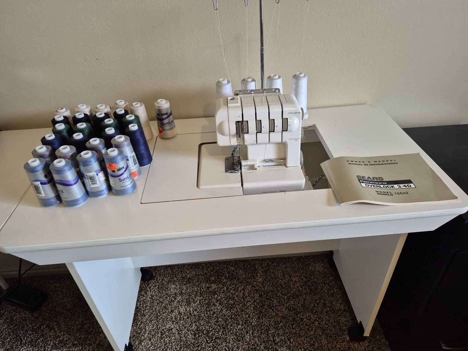 Sears Kenmore Overlock 3/4D Serger Model 16642 with Table and 30 spools of thread