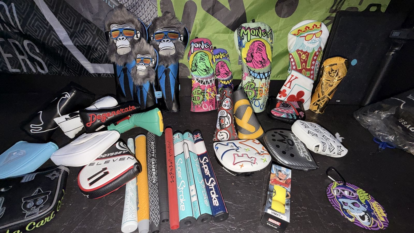 Assorted Golf Accessories: Headcovers, Grips, Hats