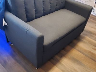 Loveseat Sleeper Sofa with CertiPUR-US Certified Memory Foam Mattress, Premium Linen Upholstery and Wooden Legs, Dark Grey Linen