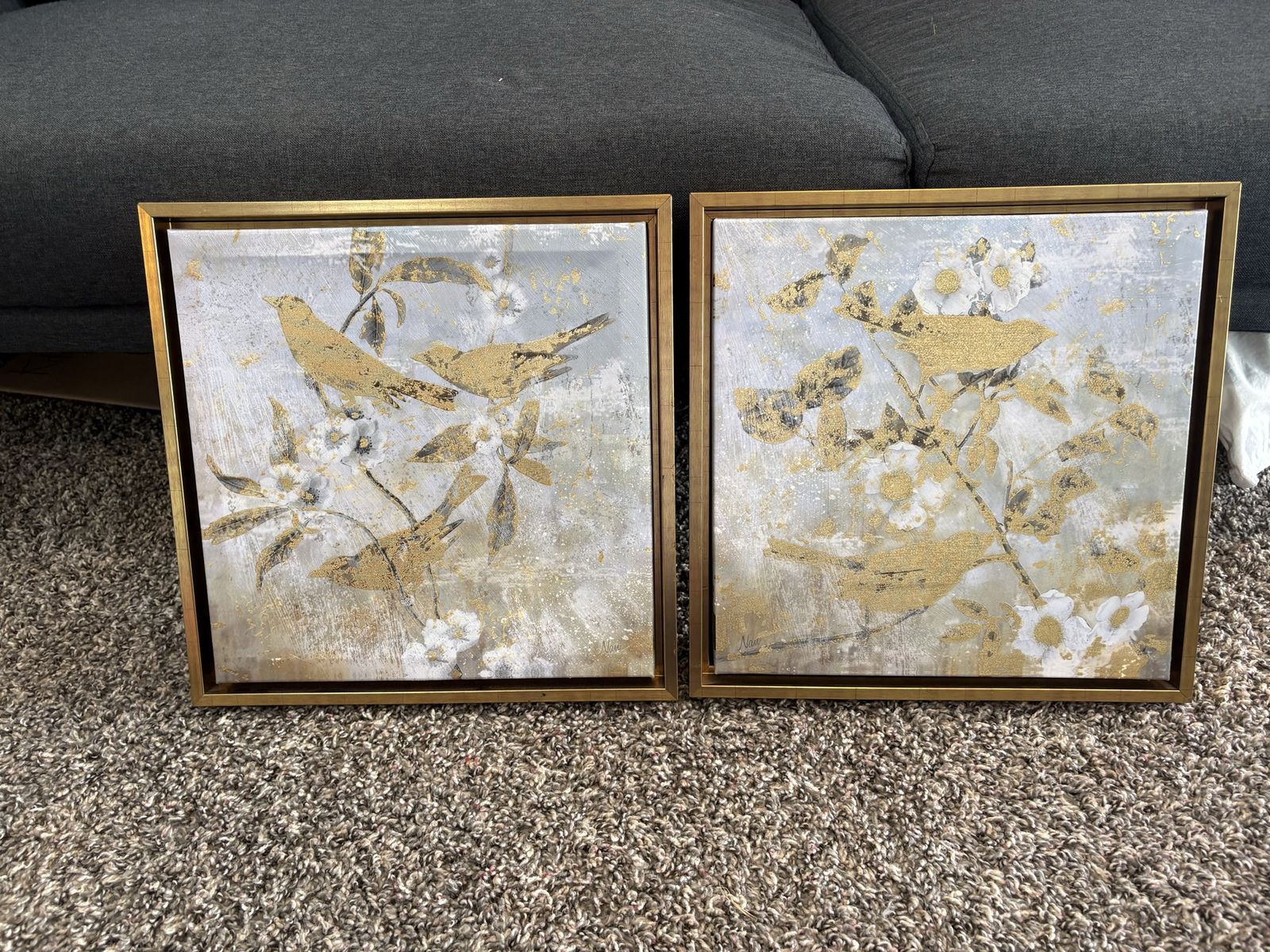 Two Gold Bird Paintings