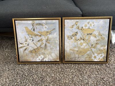 Two Gold Bird Paintings