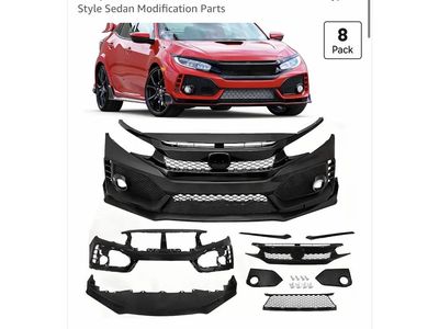 NEW in box CarPulse Front Bumper Body Kit with Grille & Foglight Covers for Honda Civic 10th-Gen Type-R (2016-2021) $350 retail