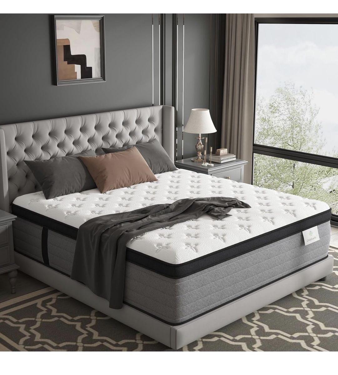 (NEW) Onlylucky 14” Luxury Hybrid Queen Mattress + Queen Bed Frame – $450