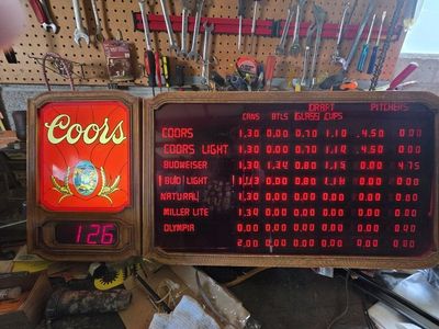 Vintage Coors Lighted Beer Sign & Price Board - Digital Clock - Man Cave Decor