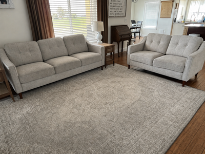 Grey Tweed Sofa, Loveseat & End Tables