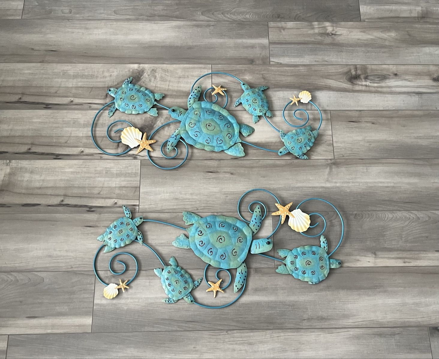 Two 28 1/2” long Metal Sea Turtle Wall Art Coastal Decor