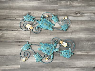 Two 28 1/2” long Metal Sea Turtle Wall Art Coastal Decor