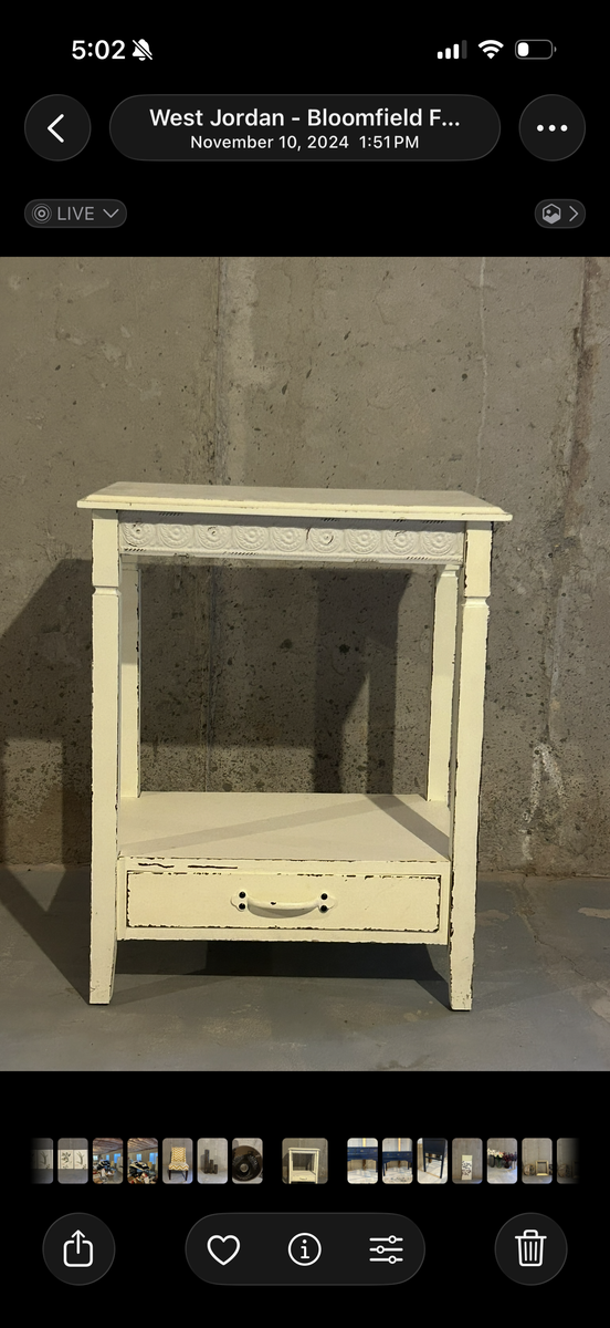 Distressed White Wood Accent Table with Drawer & Shelf - Shabby Chic Side/End Table