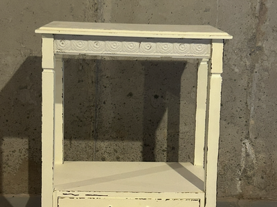 Distressed White Wood Accent Table with Drawer & Shelf - Shabby Chic Side/End Table