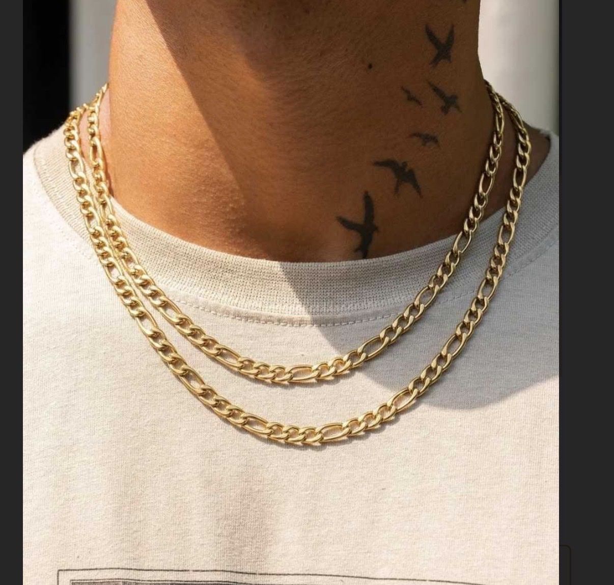 Brand New Adamans 6mm Gold Figaro Chain Necklace (20")