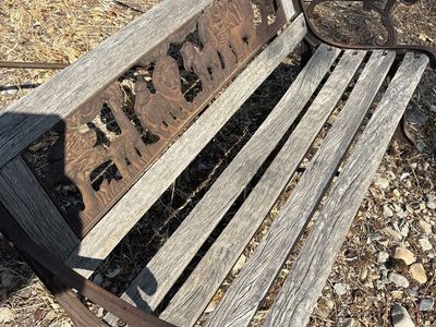 Vintage Cast Iron & Wood Garden Park Bench with Safari Animal Backrest 30 inch