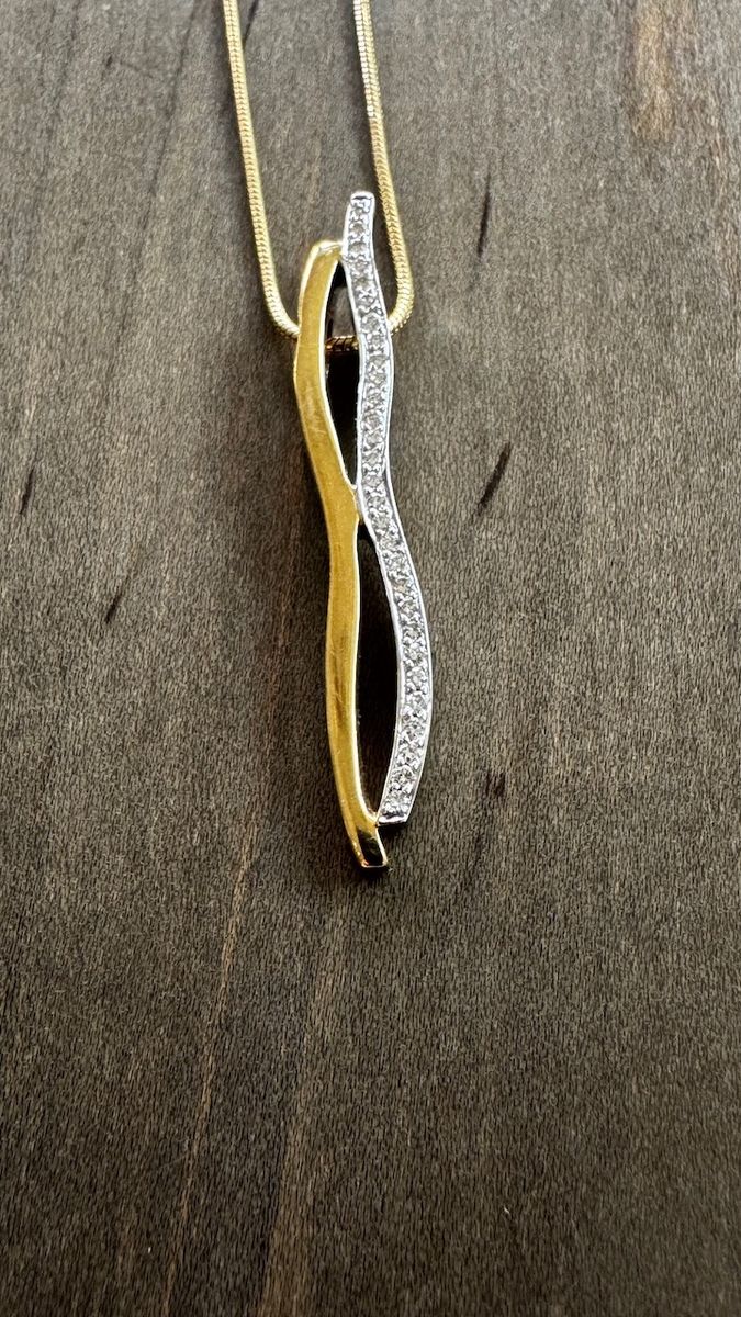 Studio Designer 18k "Ski Track" Diamond Pendant & 14k Italy Chain