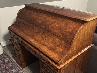 Vintage Roll-Top Desk - Solid Wood Executive Desk with Storage Drawers