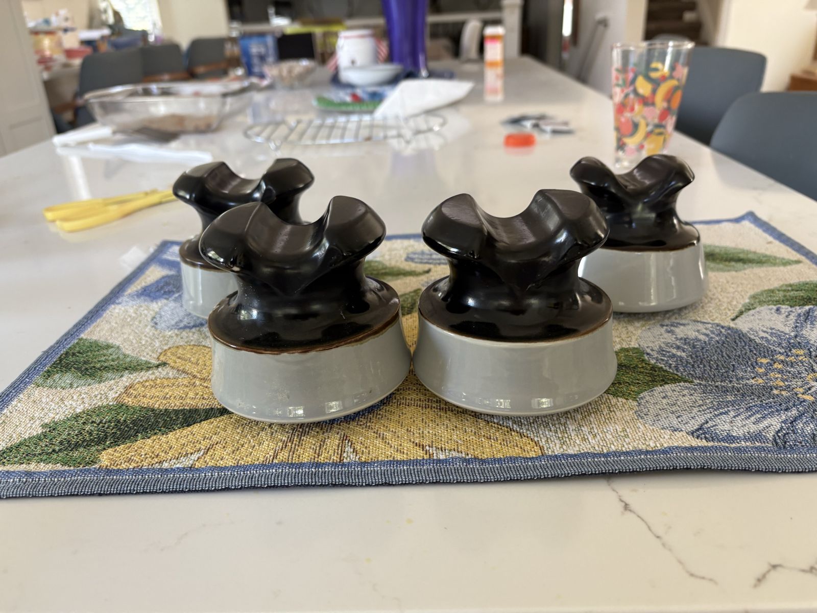 Set of 4 Vintage Ceramic Telegraph Insulators - Brown & Gray Glaze