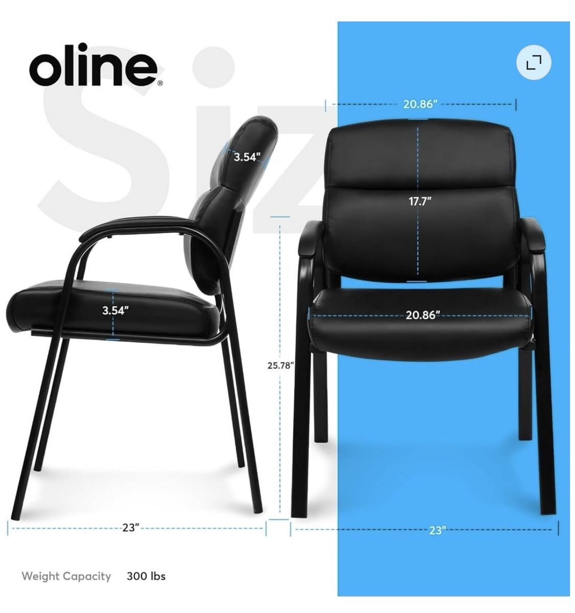 Oline Black Leather Guest Office Chair Set - 4 Pack, 300 lbs Capacity