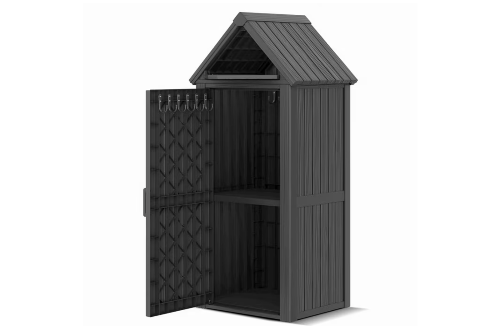 New in Box Black Outdoor Storage Cabinet - Durable Resin Construction with Reinforced Floor
