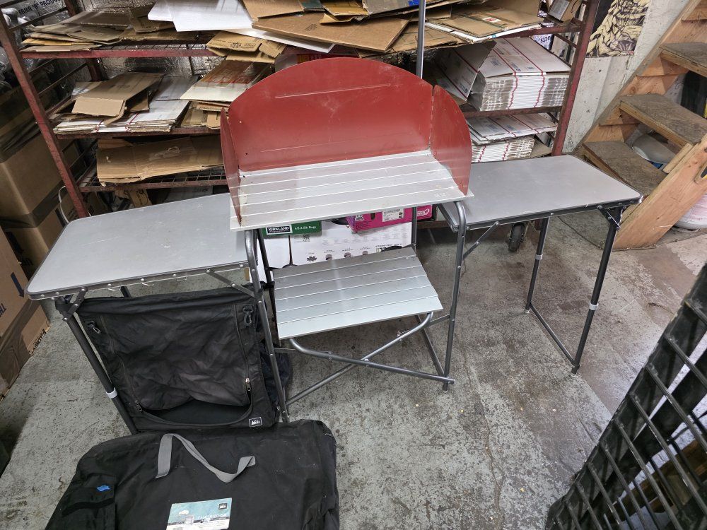 REI Camp Kitchen Prep Table w/ Windscreen & Storage - Portable Camping Kitchen Station