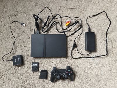 Sony PlayStation 2 Slim Console Black, Includes Wireless Controller & AV (to HDMI - 720P or 1080P) Adapter, 256MB Memory Card