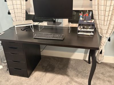 IKEA Linnmon / Alex Desk Black-Brown 59" with Storage Drawers