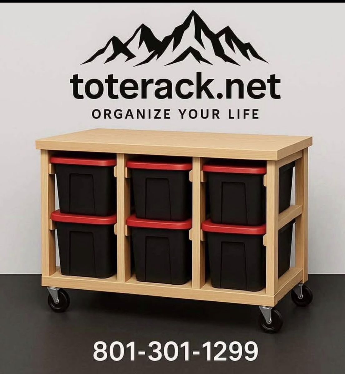 Toterack.net Mobile Wood Storage Rack with 6 Bins - Organize Your Life