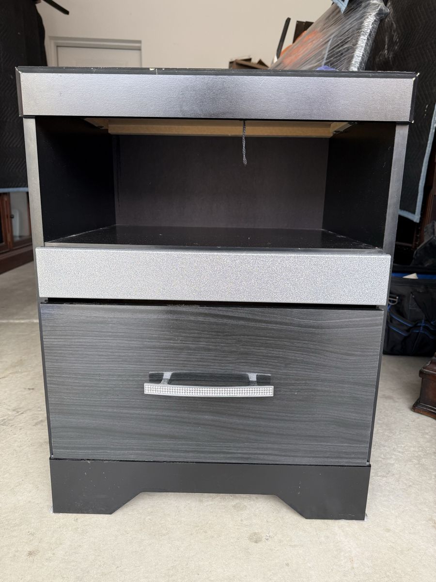 Black Modern Nightstand with Drawer & Open Shelf