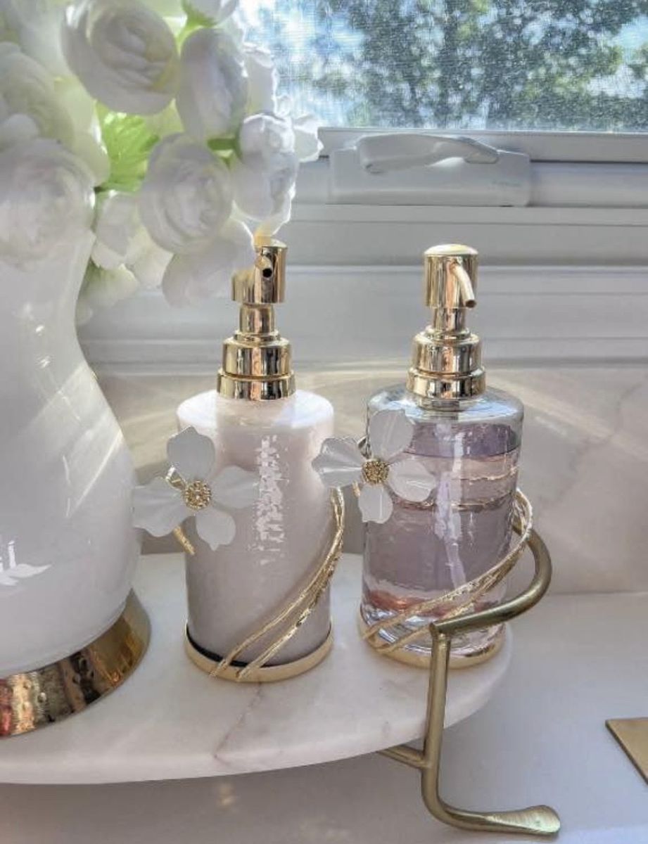 Set of 2 Floral Glass Soap Dispensers