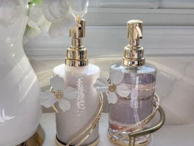 Set of 2 Floral Glass Soap Dispensers