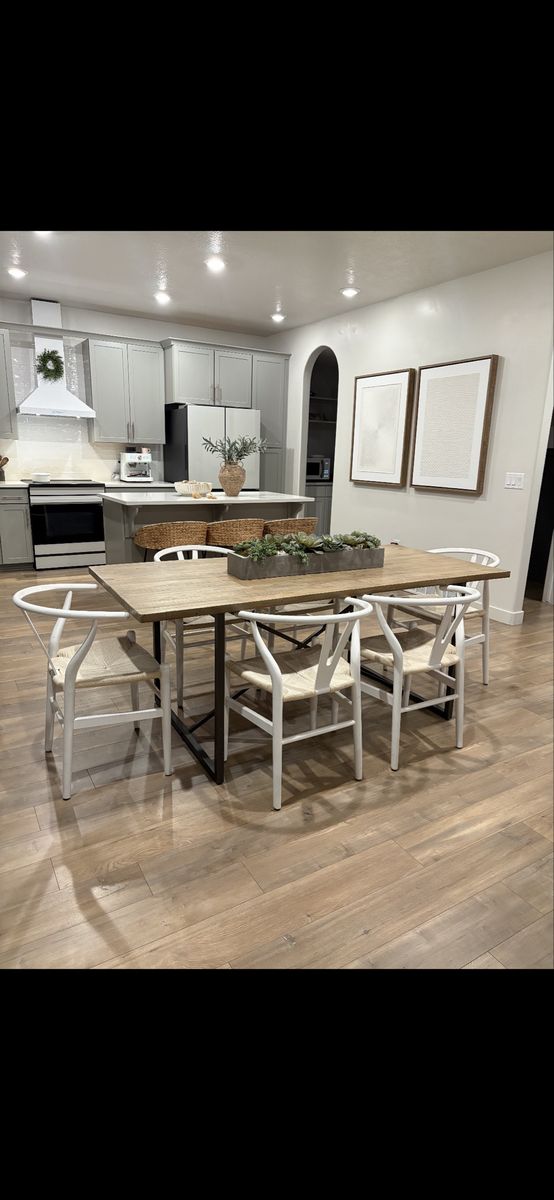 Modern Wood Dining Table with Metal Base 