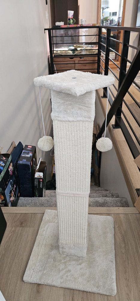 Cat Scratching Post Tree w/ Dangling Pom-Poms - Tall, Sturdy, & Cozy for Cats