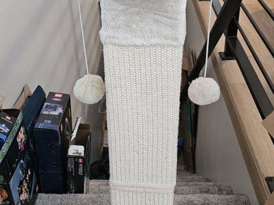 Cat Scratching Post Tree w/ Dangling Pom-Poms - Tall, Sturdy, & Cozy for Cats