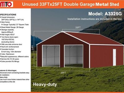 25' x 33' x 14' shed garage kit, red