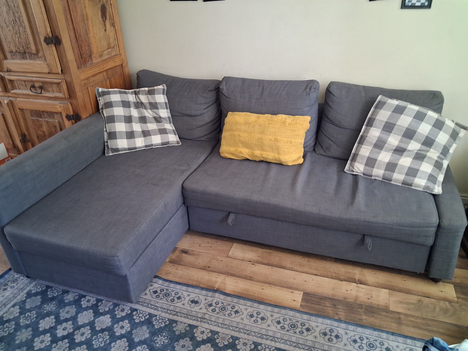 IKEA FRIHETEN Sleeper Sofa Sectional Gray Pull-Out Bed Storage Chaise