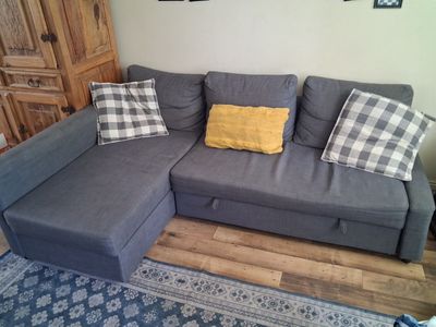 IKEA FRIHETEN Sleeper Sofa Sectional Gray Pull-Out Bed Storage Chaise
