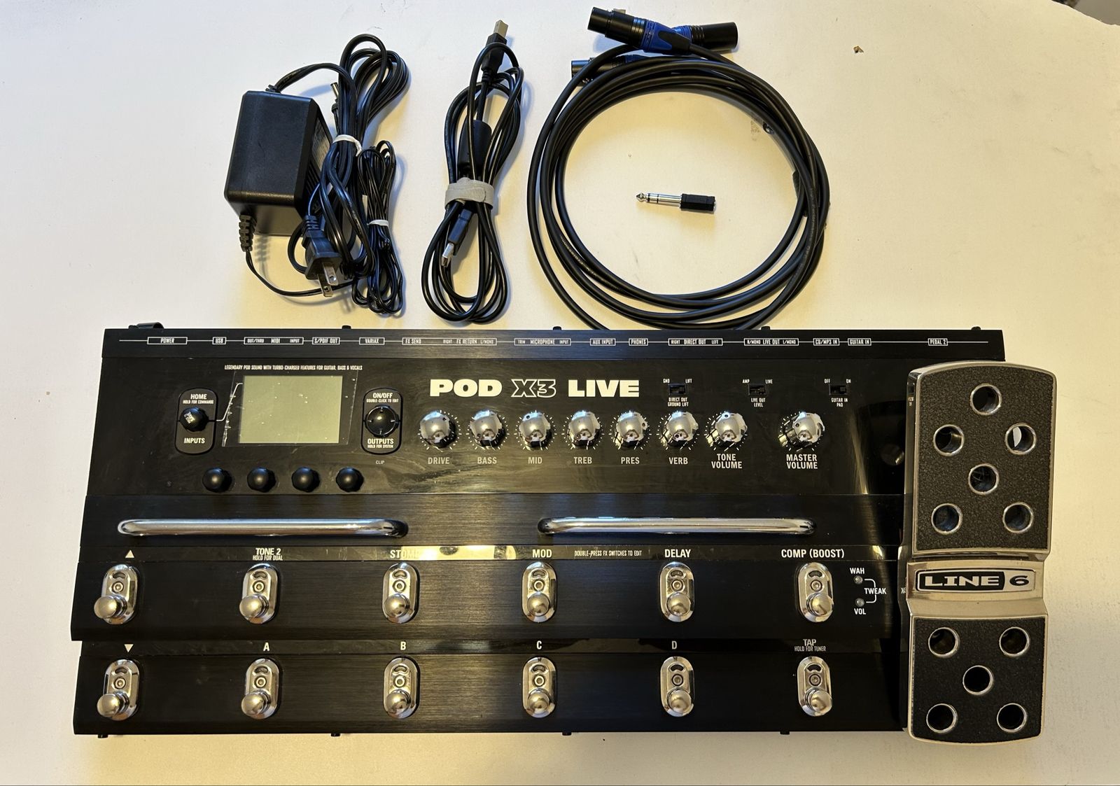 Line 6 POD X3 Live Guitar Multi-Effects Pedal & Amp Modeler with Power Supply & Cables