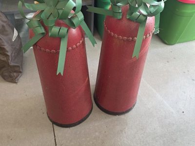 Rustic Red & Green Christmas Holiday Decor Bells - Set of 2 Large Decorative Bells