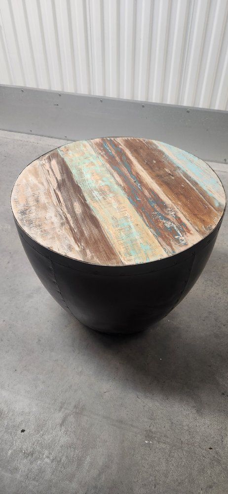 Coaster Company Industrial Round End Table - Black Metal & Reclaimed Wood Accent Side Table
