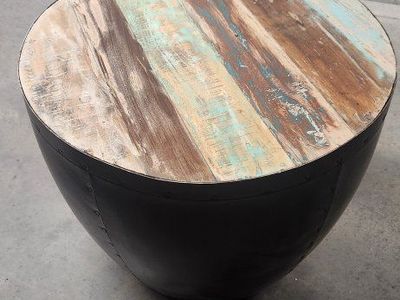 Coaster Company Industrial Round End Table - Black Metal & Reclaimed Wood Accent Side Table