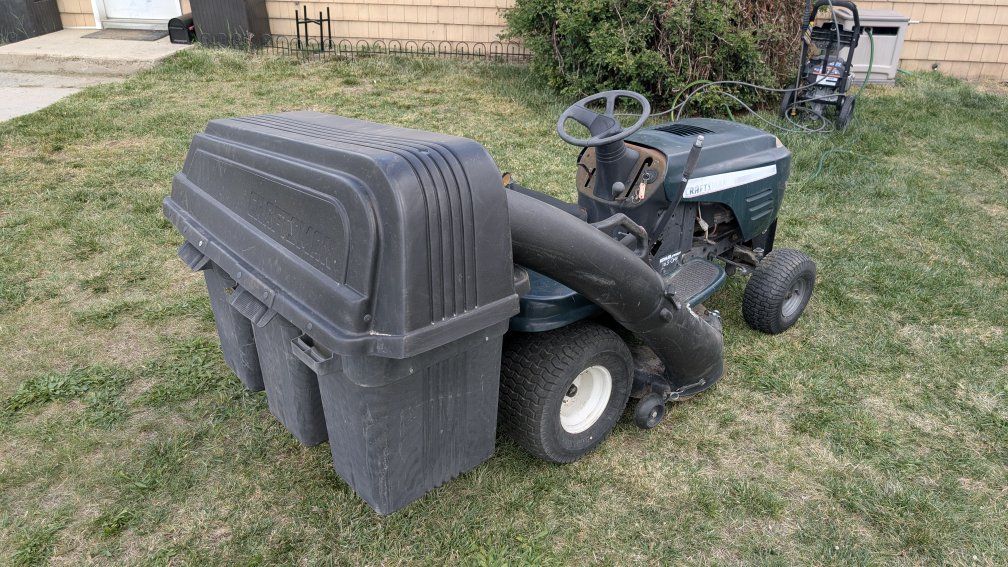Craftsman Riding Mower with grass catcher and plow